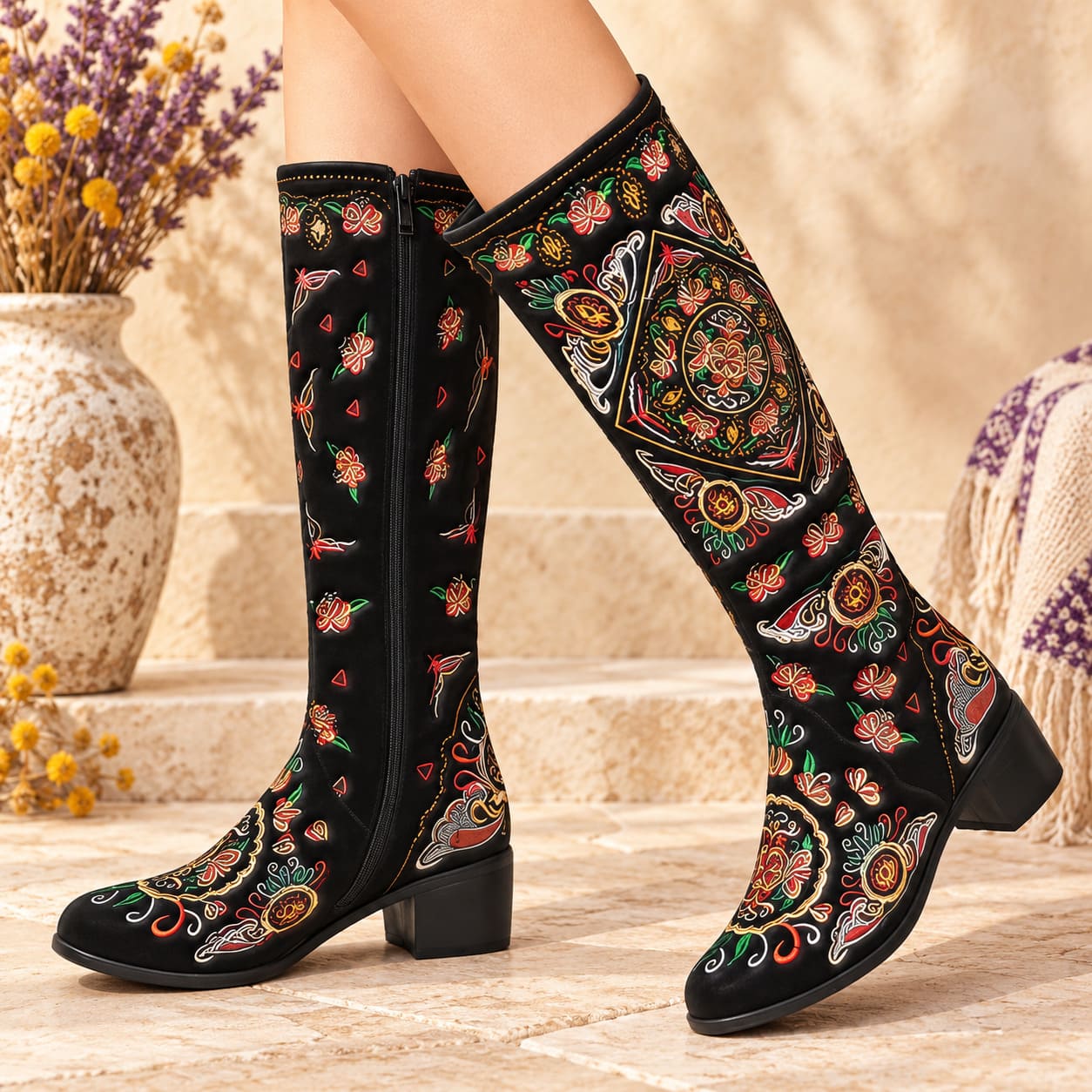 Bottes Hautes Hippie à Fleurs