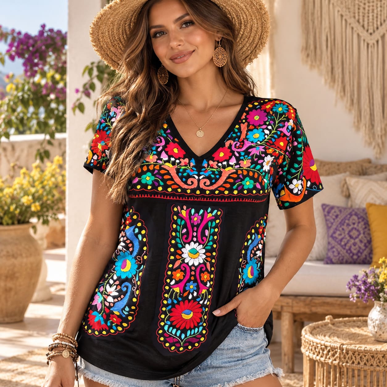 Haut Hippie Femme Floral Coloré