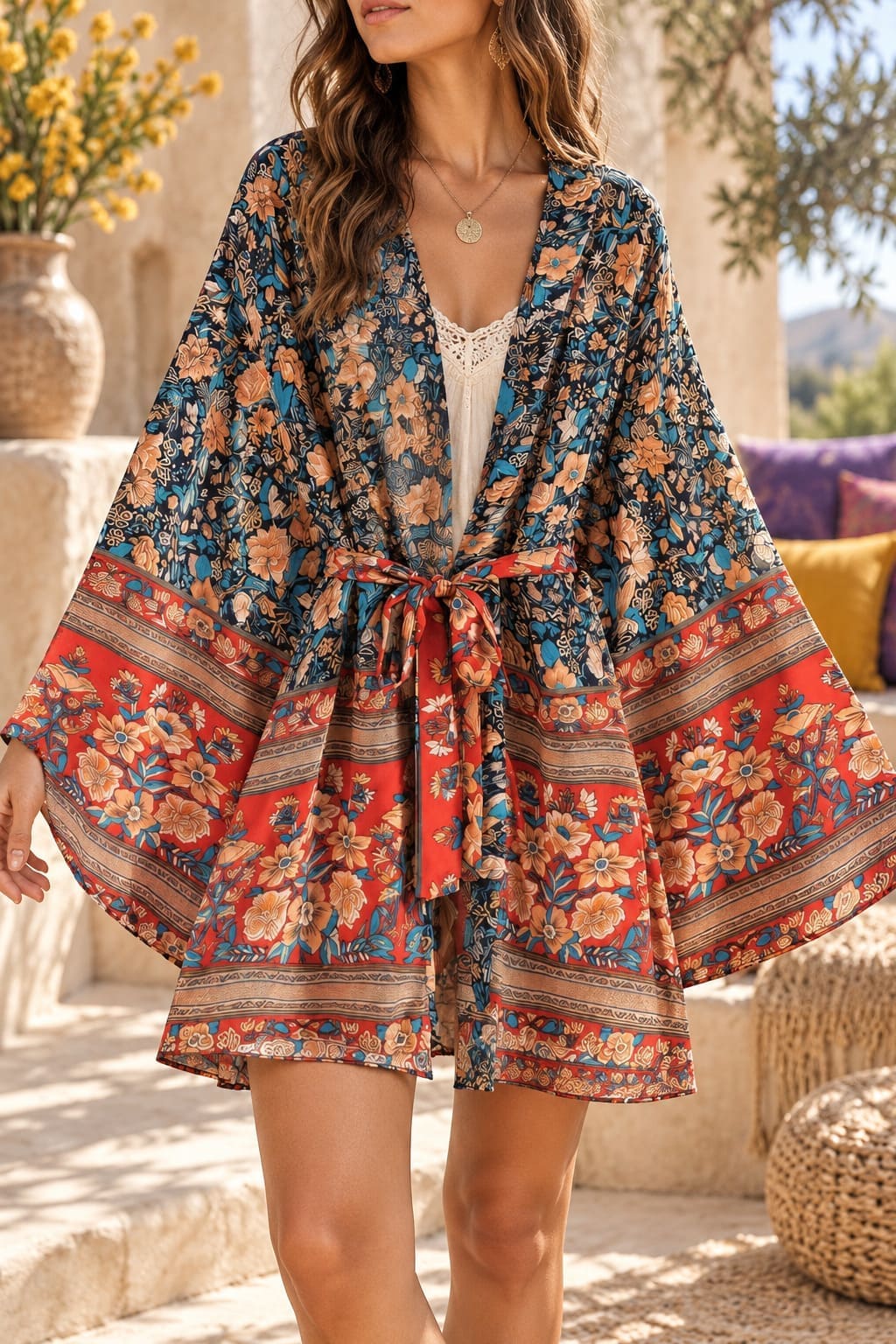 Kimono Hippie Bleu et Rouge