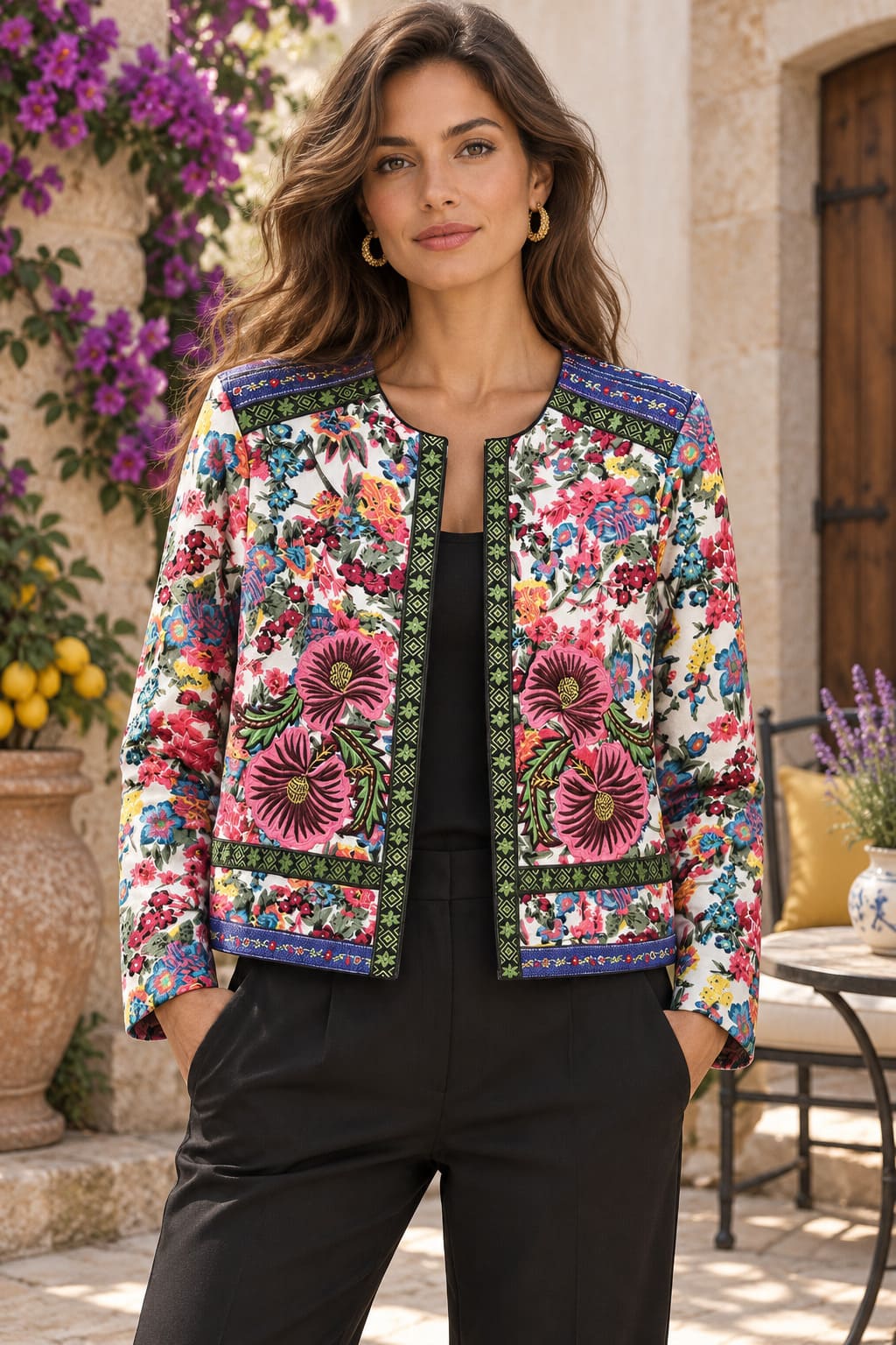 Manteau Style Hippie Coloré - Fleurs Roses