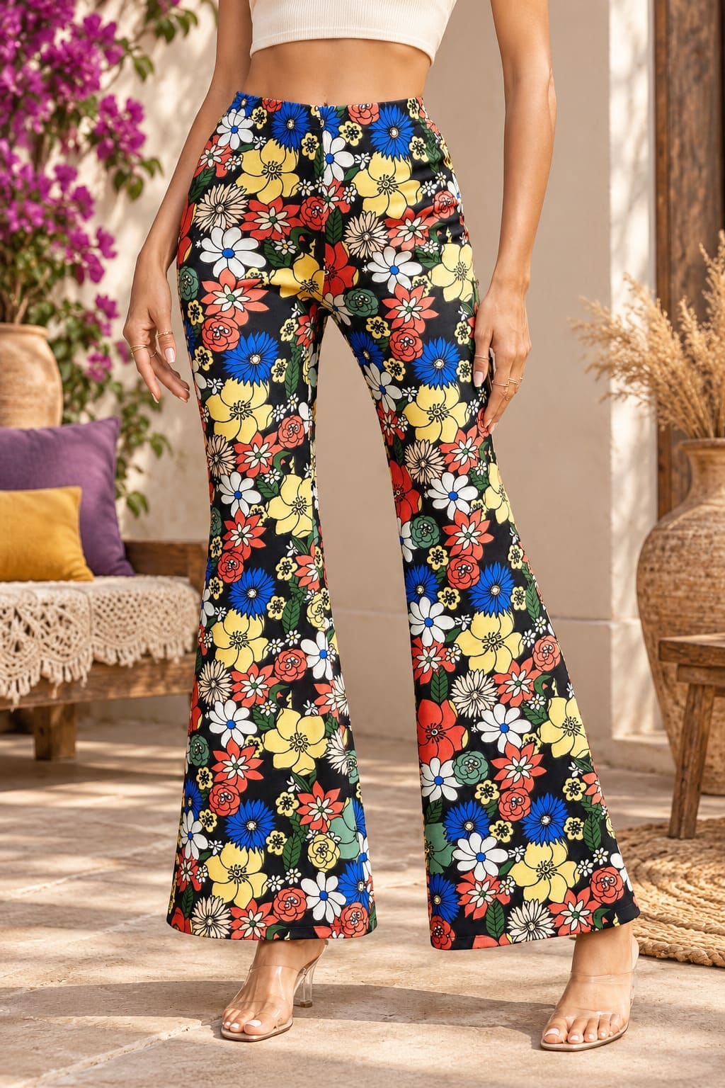 Pantalon Hippie Chic Femme – Motif Floral Coloré