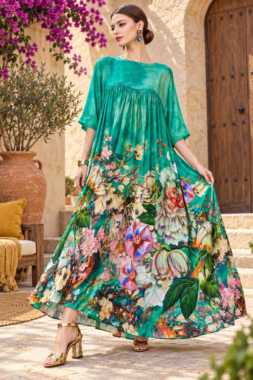 Robe Hippie Florale Verte