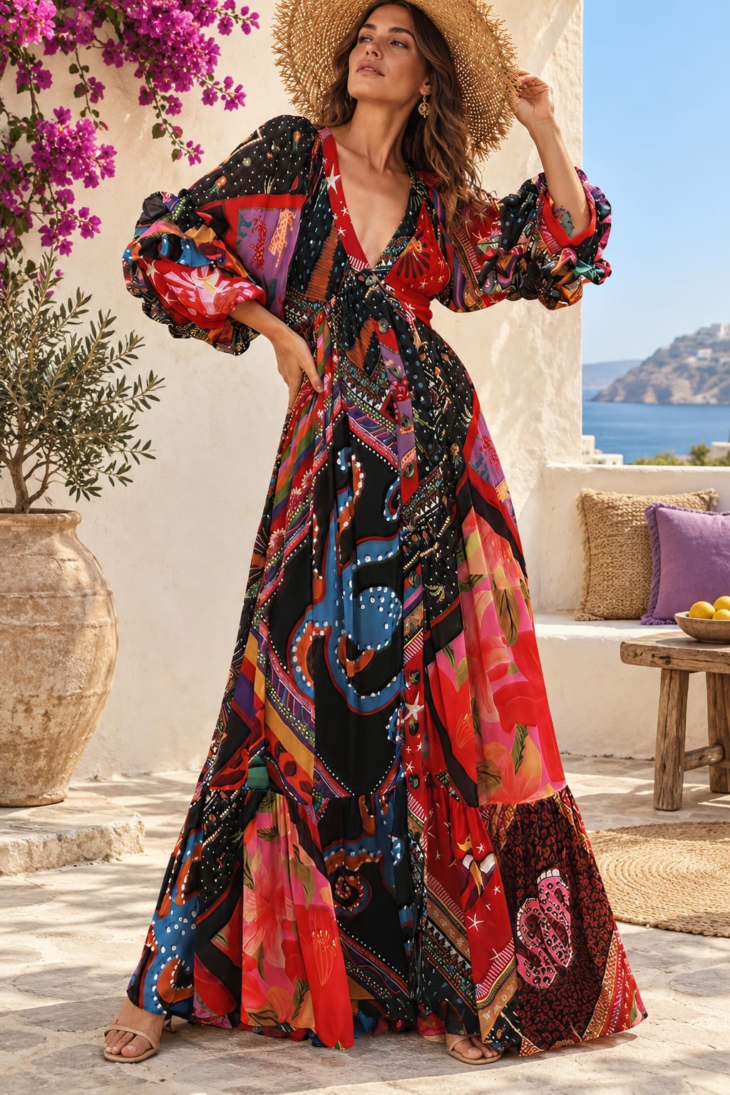 Robe Longue Vintage Hippie – Motif Psychédélique