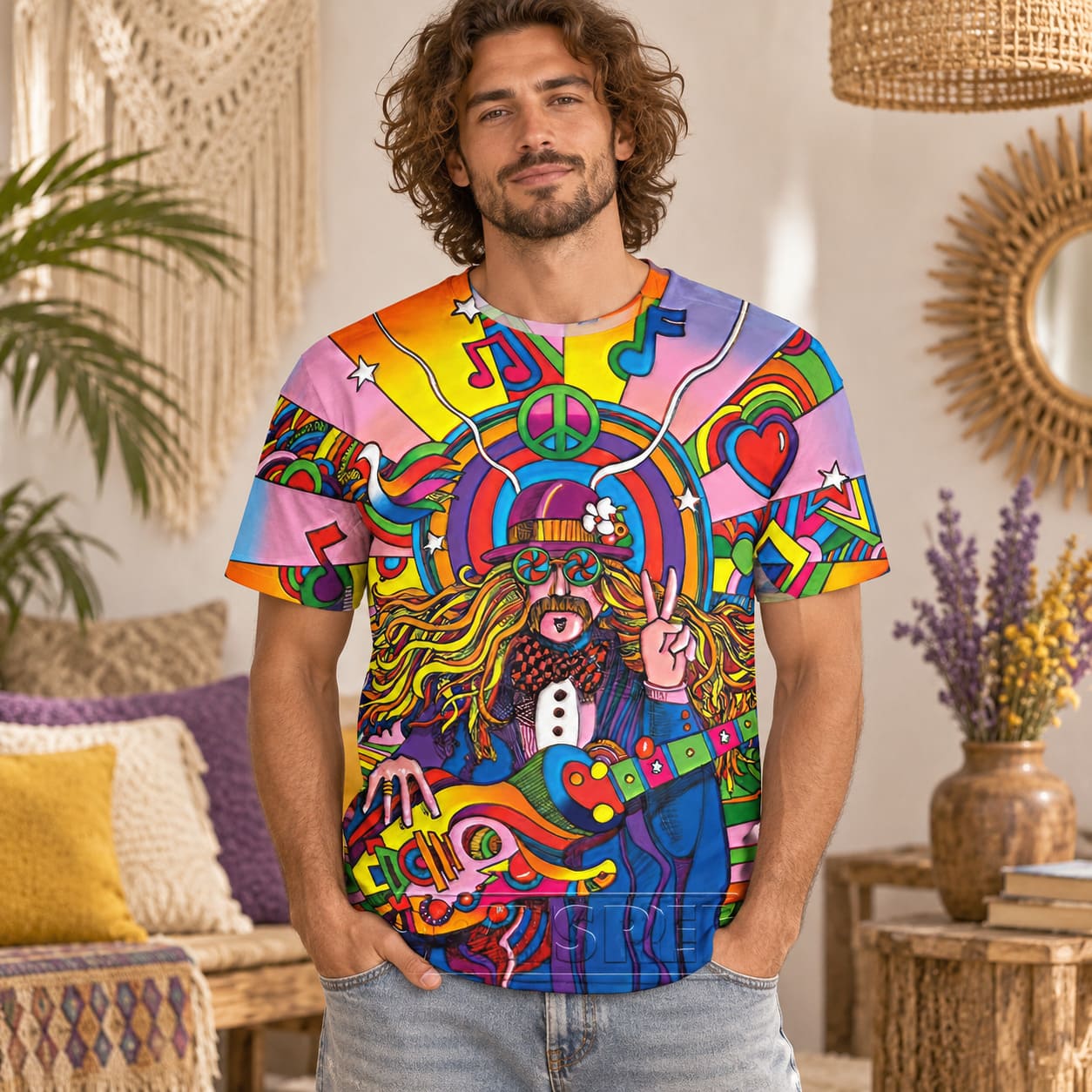 T-Shirt Hippie Coloré – Guitariste Psyché
