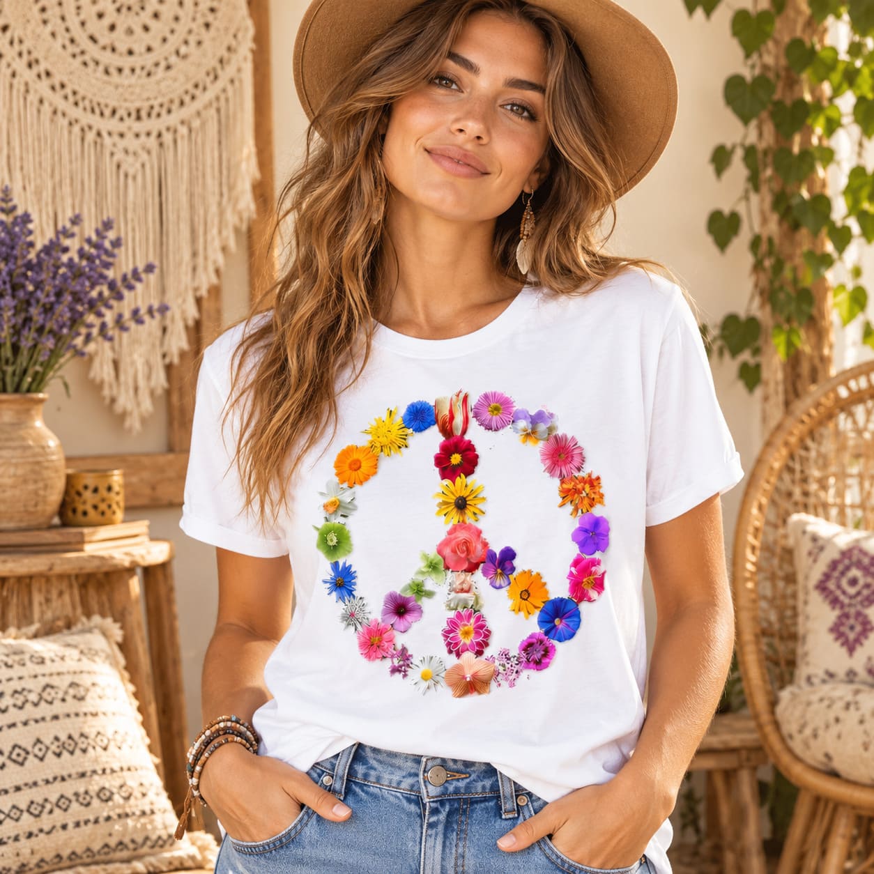 T-Shirt Peace and Love Fleuri