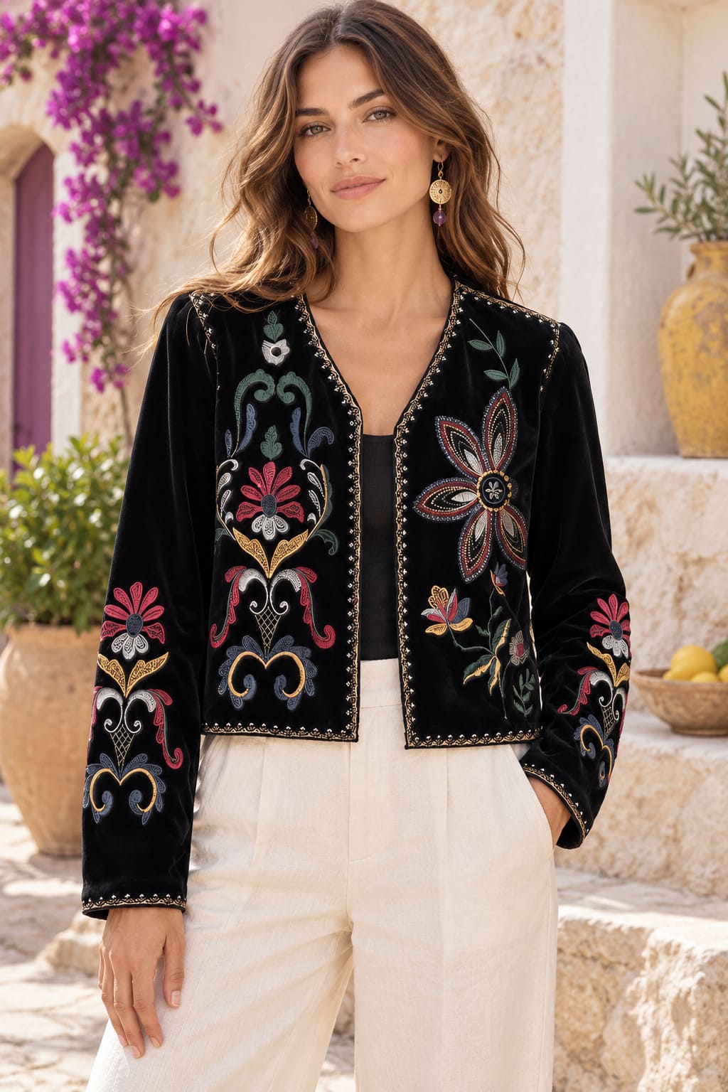 Veste Hippie Femme Fleurie - Manches Longues