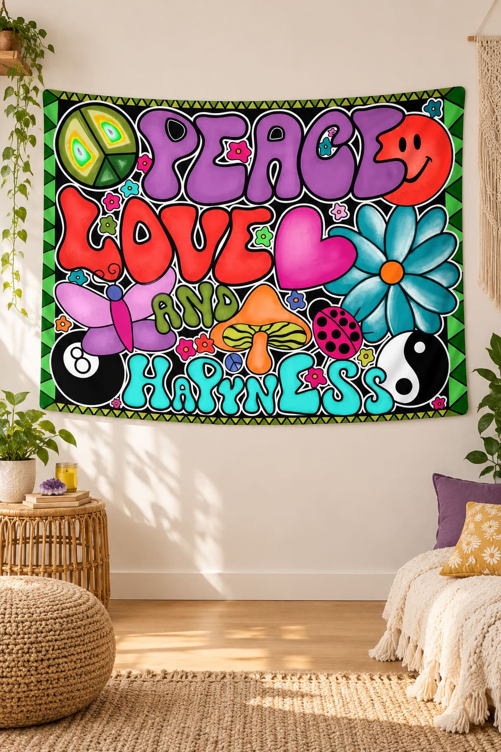 Tenture Murale Hippie Peace and Love